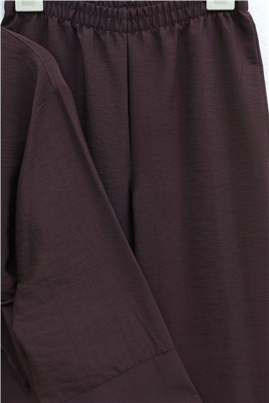 Beli Kemerli Yarım Düğmeli Pantolonlu Cupra Takım  -Mürdüm