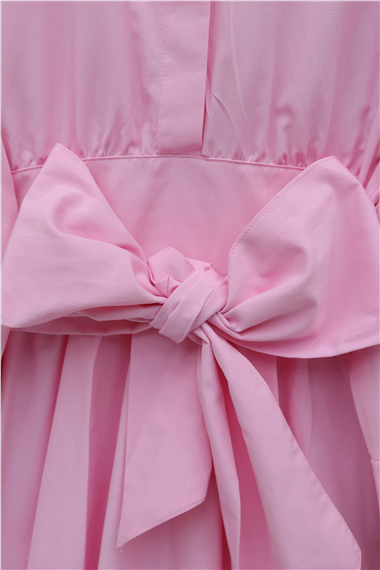Beli Korsajlı Gizli Patlı Kuşaklı Poplin Tunik -Pembe