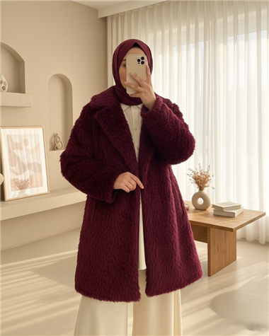 Beli Kuşaklı Cepli Sakallı Kap -Bordo