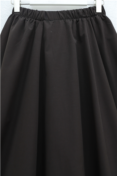 Beli Lastikli Astarlı Poplin Balon Etek -Kahve