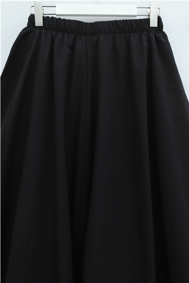 Beli Lastikli Astarlı Poplin Balon Etek -Siyah