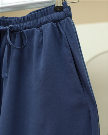 Beli Lastikli Bağcıklı Bol Paça Salaş Pantolon  -İndigo