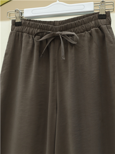 Beli Lastikli Bağcıklı Bol Paça Salaş Pantolon  -Kamuflaj