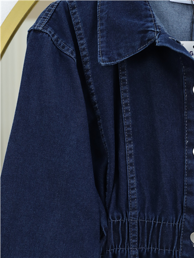 Beli Lastikli Boydan Düğmeli Ceket Pantolon Kot Takım -Laci