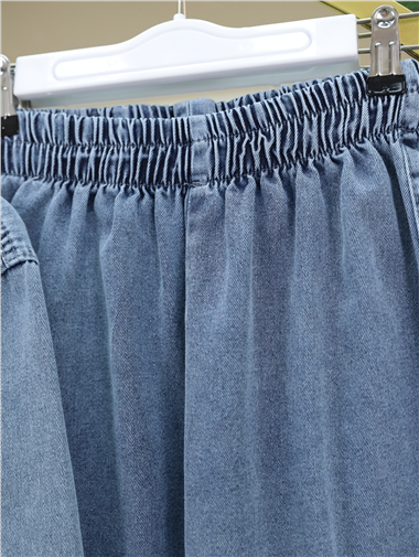 Beli Lastikli Boydan Düğmeli Ceket Pantolon Kot Takım -Buz Mavi