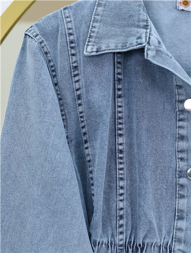 Beli Lastikli Boydan Düğmeli Ceket Pantolon Kot Takım -Buz Mavi