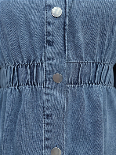 Beli Lastikli Boydan Düğmeli Jile Ceket Takım -Buz Mavi