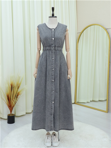 Beli Lastikli Boydan Düğmeli Jile Ceket Takım -Füme