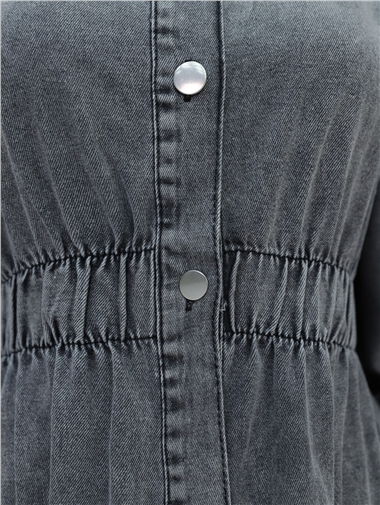 Beli Lastikli Boydan Düğmeli Jile Ceket Takım -Füme