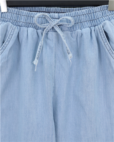Beli Lastikli Cepli Bol Paça Kot Pantolon       -Bebe Mavi
