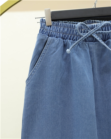 Beli Lastikli Cepli Bol Paça Kot Pantolon   -Koyu Mavi
