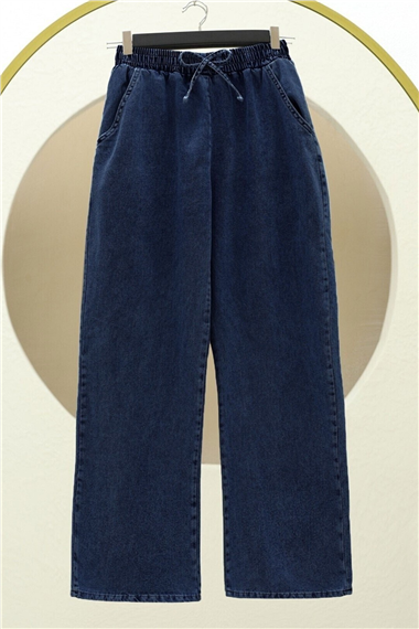 Beli Lastikli Cepli Bol Paça Kot Pantolon    -Laci
