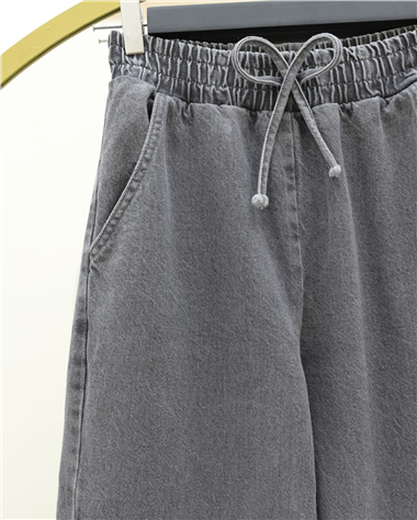Beli Lastikli Cepli Bol Paça Kot Pantolon   -Füme