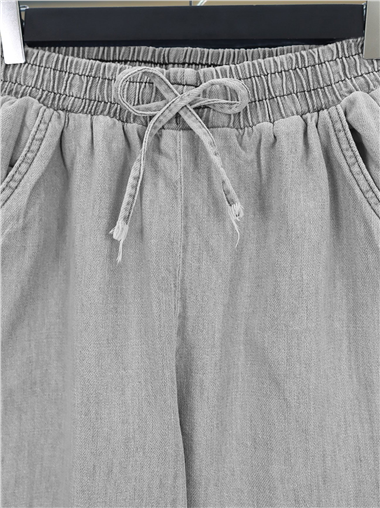 Beli Lastikli Cepli Bol Paça Kot Pantolon         -Gri