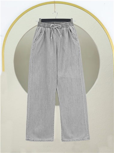 Beli Lastikli Cepli Bol Paça Kot Pantolon         -Gri