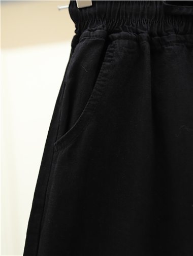 Beli Lastikli Cepli Bol Paça Kot Pantolon  -Siyah