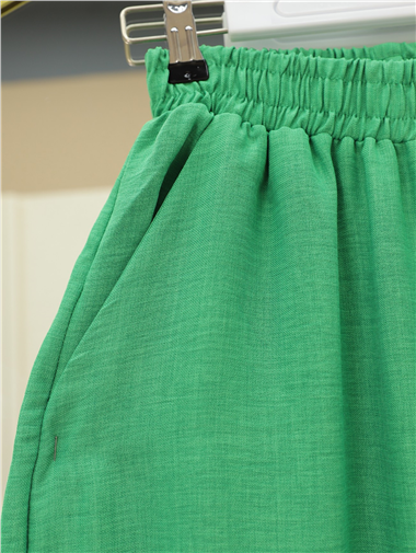 بنطال كاجوال بخصر مطاطي وجيبين - أخضر