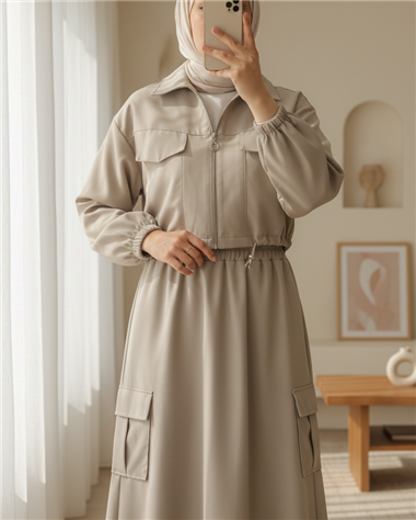 Beli Lastikli Etekli Bonding Takım  -Bej