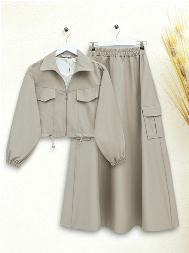 Beli Lastikli Etekli Bonding Takım  -Bej