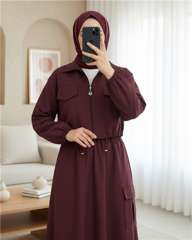 Beli Lastikli Etekli Bonding Takım  -Bordo