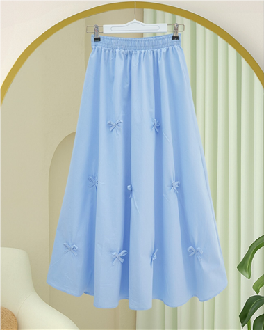 Beli Lastikli Fiyonk Detaylı Poplin Etek -Bebe Mavi