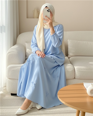 Beli Lastikli Fiyonk Detaylı Poplin Etek -Bebe Mavi