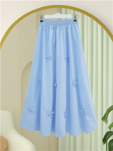 Beli Lastikli Fiyonk Detaylı Poplin Etek -Bebe Mavi