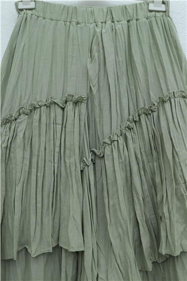 Beli Lastikli Keten Vual Katlı Etek -Çağla Y.