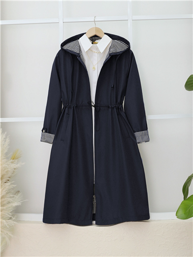 Beli Lastikli Kolu Katlamalı Kapşonlu Trenckot -Laci