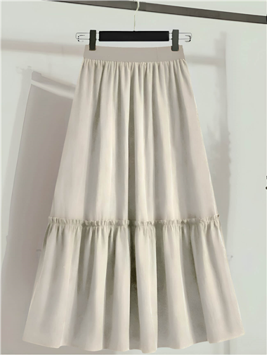 Beli Lastikli Poplin Etek -Bej