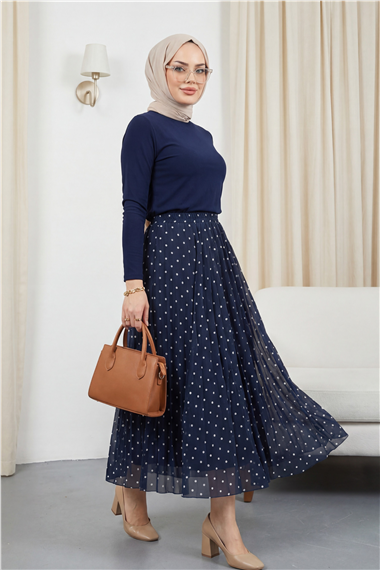 Beli Lastikli Puantiyeli Astarlı Tül Etek -Laci