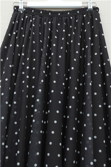 Beli Lastikli Puantiyeli Astarlı Tül Etek  -K. Kahve