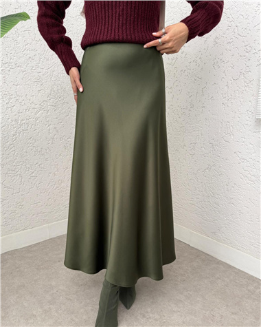 Beli Lastikli Saten Etek -Haki