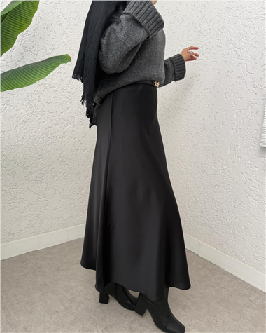 Beli Lastikli Saten Etek -Siyah