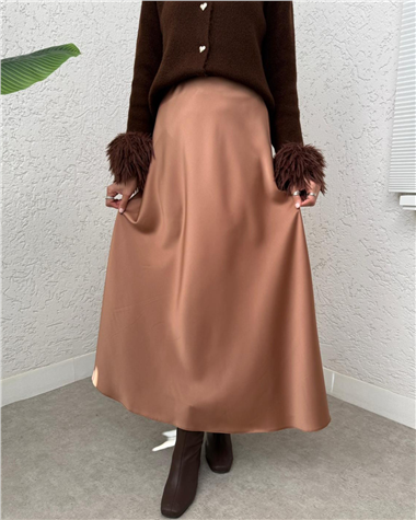 Beli Lastikli Saten Etek -Tarçın