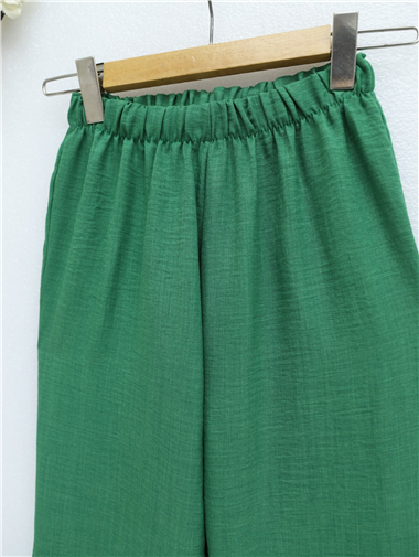 Beli Lastikli Sofya Keten Pantolon  -Yeşil