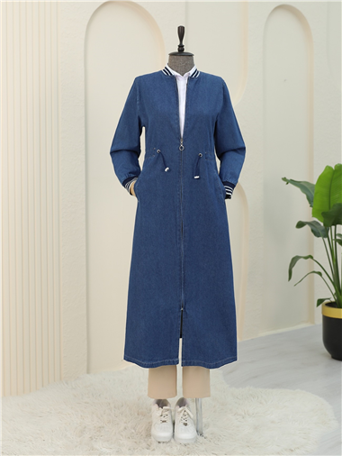 Beli Lastikli Tünel Bağcıklı Fermuarlı Kot Kap -Laci