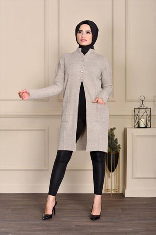 Beş Düğmeli Kemerli Triko Ceket -Açık Gri | Empi Markalı - Kadın Tesettür  Giyim - Ceket Modelleri | KaliteMall.com