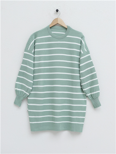 Bisiklet Yaka Fitilli Triko Tunik -Mint