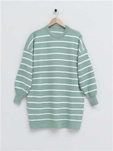 Bisiklet Yaka Fitilli Triko Tunik -Mint