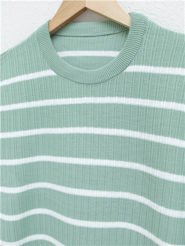 Bisiklet Yaka Fitilli Triko Tunik -Mint