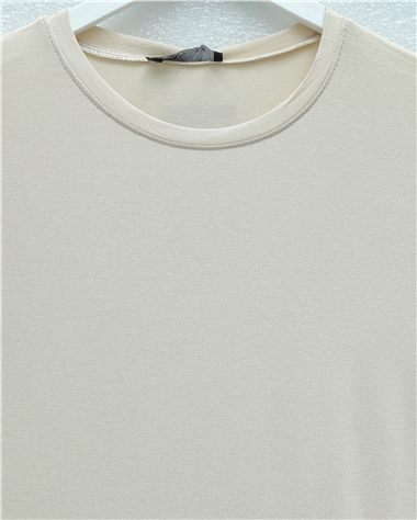 Bisiklet Yaka Kısa Kol Penye İçlik -Bej