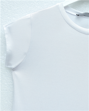 Bisiklet Yaka Kısa Kol Penye İçlik -Beyaz