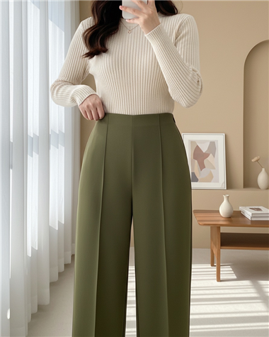 Bol Paça Çimalı İki İp Penye Pantolon  -Haki