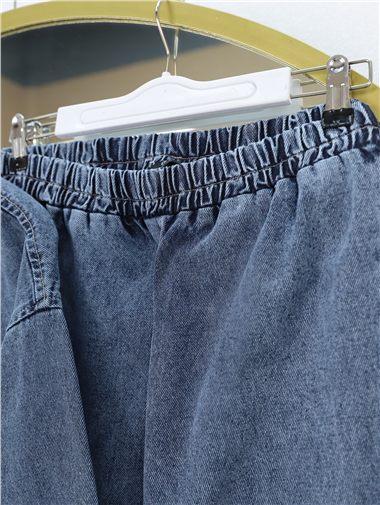 Bol Paça Pantolonlu Önü Bağlamalı Kot Kimono Takım -Buz Mavi