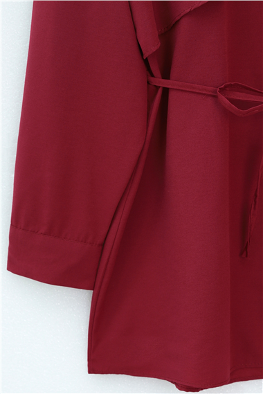 Bolero Detaylı Bağcıklı Poplin Tunik -Bordo