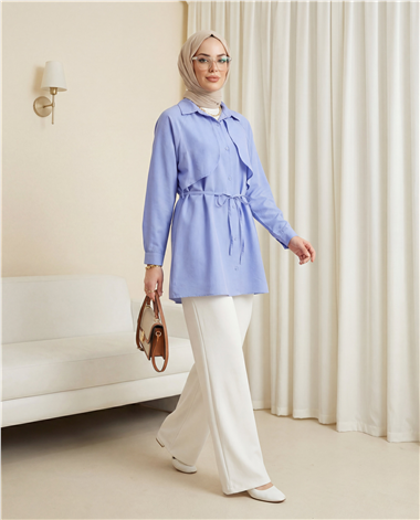 Bolero Detaylı Bağcıklı Poplin Tunik -Bebe Mavi