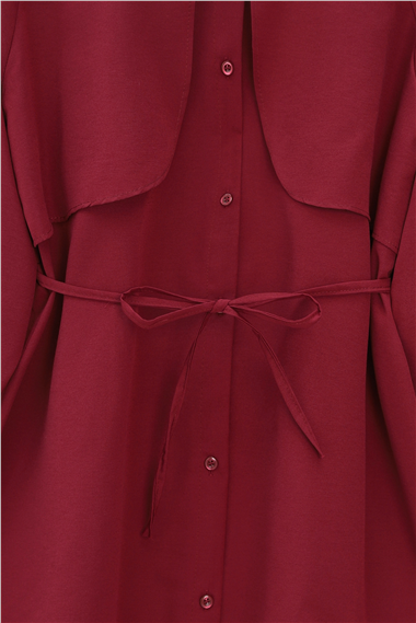 Bolero Detaylı Bağcıklı Poplin Tunik -Bordo