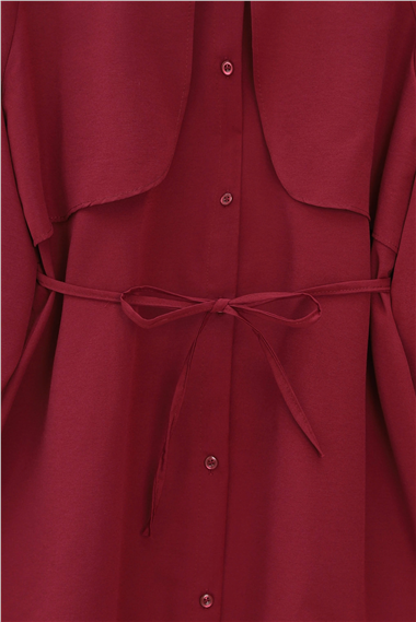 Bolero Detaylı Bağcıklı Poplin Tunik -Bordo