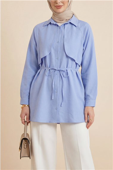Bolero Detaylı Bağcıklı Poplin Tunik -Bebe Mavi
